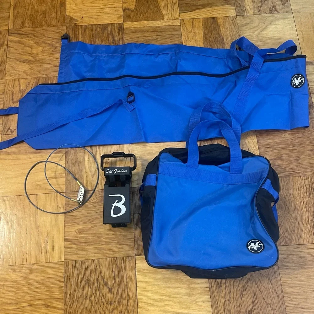 Vintage‎ Valise Ski & Boot Travel Bag Set with Lock & Ski Grabber Blue Black